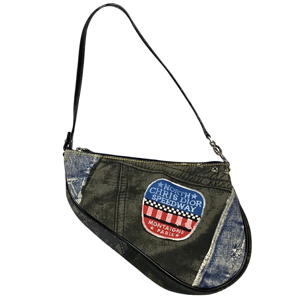Christian Dior Saddle Bag Handbag Shoulder Denim Black Blue